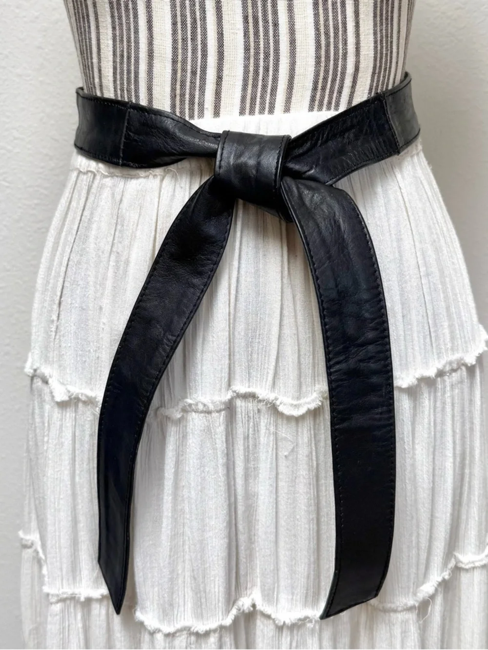 Y2k Black Leather Wrap Belt Tie Waist Obi Style Long Adjustable